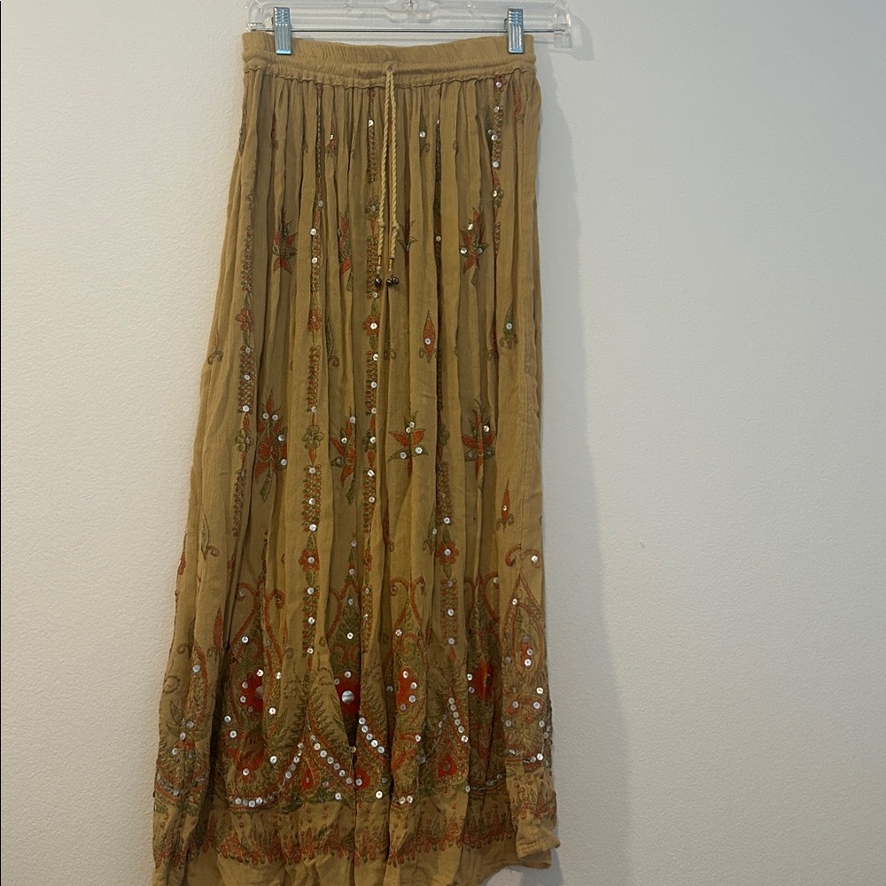Free People Embroidered Maxi Skirt in Mustard